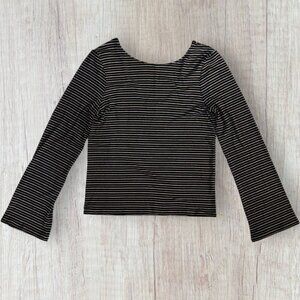Boden Metallic Stripe Long Sleeve Scoop Neck Top Black Gold Womens M